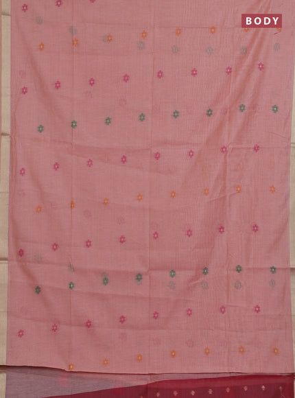 Jamdhani cotton saree peach shade and pink with thread woven buttas and jamdhani pallu