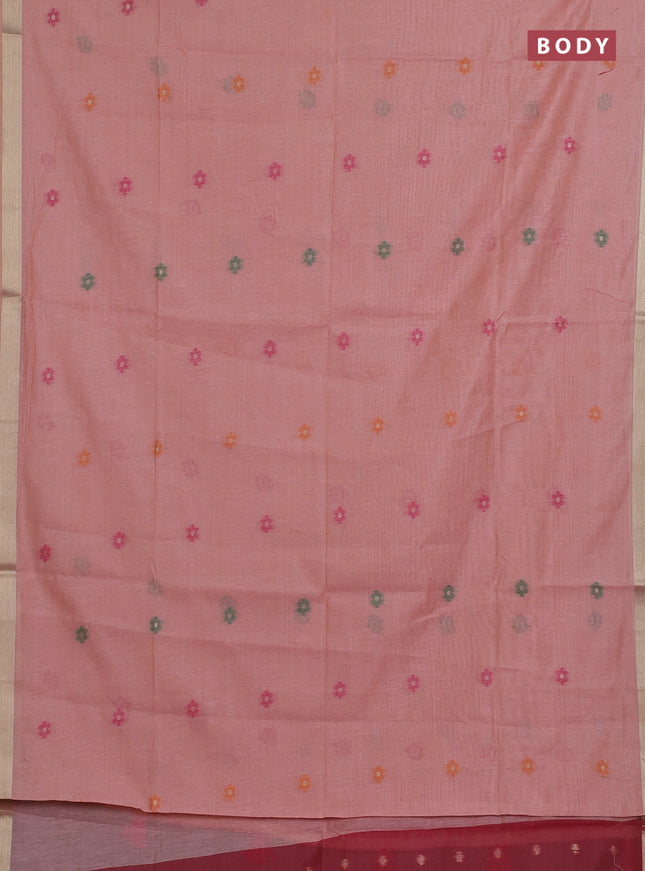 Jamdhani cotton saree peach shade and pink with thread woven buttas and jamdhani pallu
