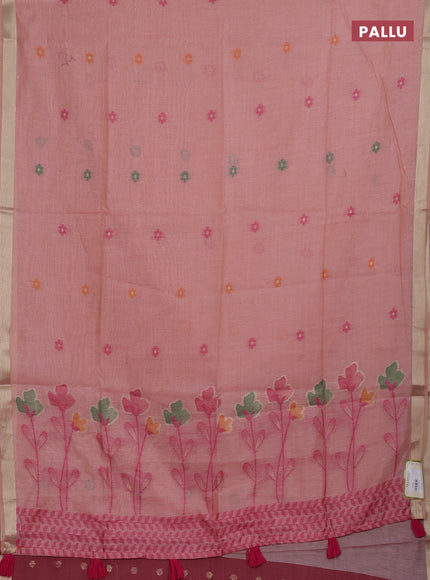 Jamdhani cotton saree peach shade and pink with thread woven buttas and jamdhani pallu