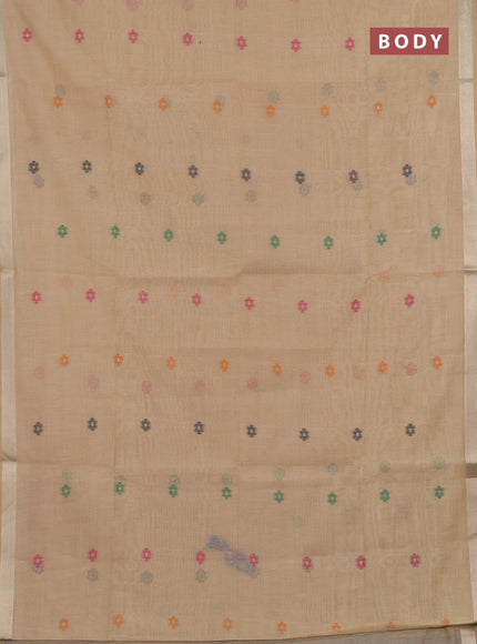 Jamdhani cotton saree beige and black with thread woven buttas and jamdhani pallu