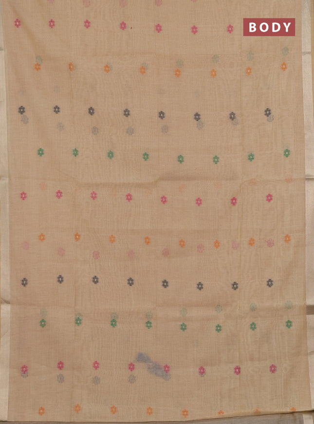 Jamdhani cotton saree beige and black with thread woven buttas and jamdhani pallu