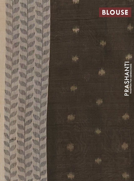 Jamdhani cotton saree beige and black with thread woven buttas and jamdhani pallu