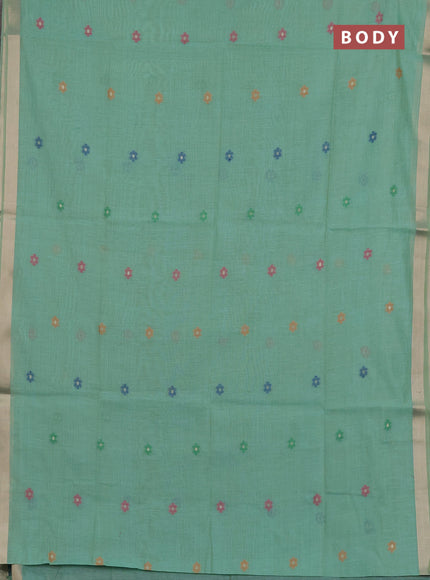 Jamdhani cotton saree teal green and navy blue with thread woven buttas and jamdhani pallu