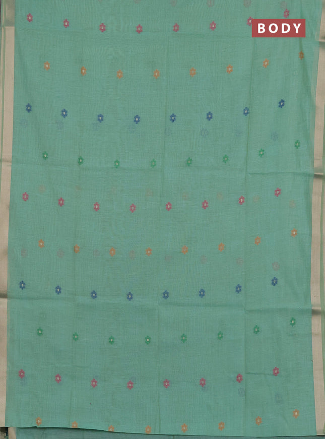 Jamdhani cotton saree teal green and navy blue with thread woven buttas and jamdhani pallu