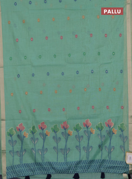 Jamdhani cotton saree teal green and navy blue with thread woven buttas and jamdhani pallu