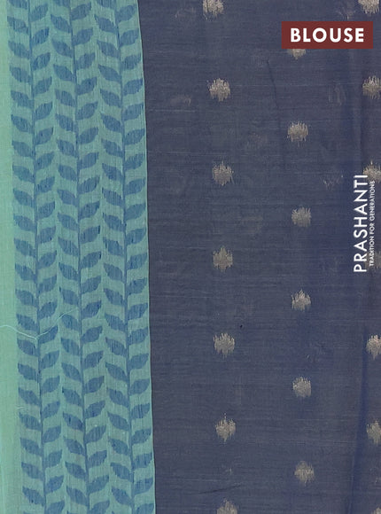 Jamdhani cotton saree teal green and navy blue with thread woven buttas and jamdhani pallu