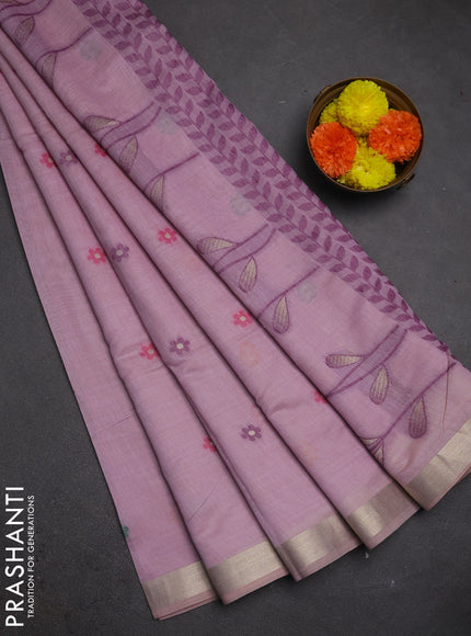 Jamdhani cotton saree lavender and purple with thread woven buttas and jamdhani pallu