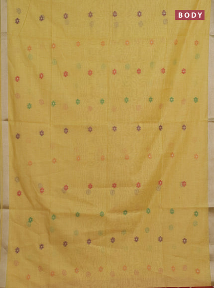 Jamdhani cotton saree pale yellow and red with thread woven buttas and jamdhani pallu