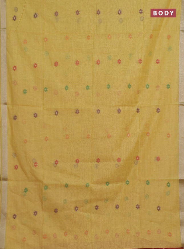 Jamdhani cotton saree pale yellow and red with thread woven buttas and jamdhani pallu