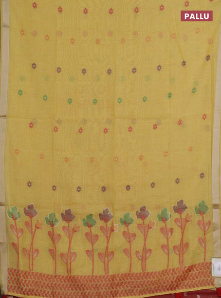 Jamdhani cotton saree pale yellow and red with thread woven buttas and jamdhani pallu