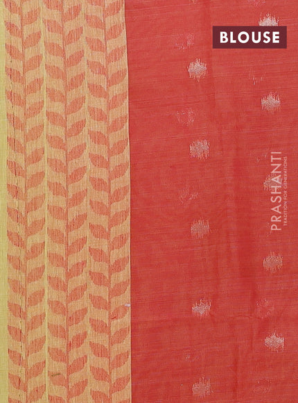 Jamdhani cotton saree pale yellow and red with thread woven buttas and jamdhani pallu