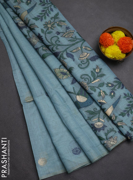 Jamdhani cotton saree pastel blue and navy blue with allover thread & zari woven buttas and jamdhani pallu