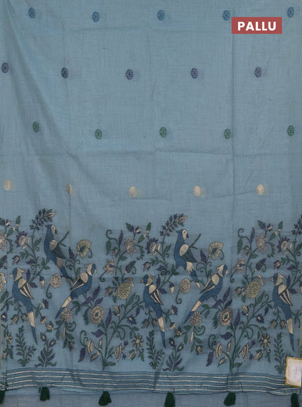 Jamdhani cotton saree pastel blue and navy blue with allover thread & zari woven buttas and jamdhani pallu