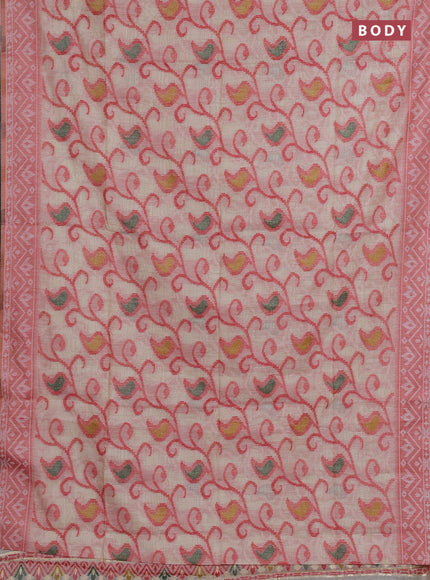 Jamdhani cotton saree beige and maroon with thread woven buttas and jamdhani pallu