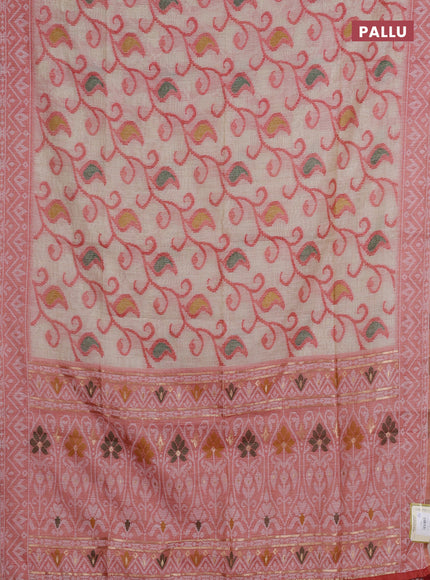 Jamdhani cotton saree beige and maroon with thread woven buttas and jamdhani pallu