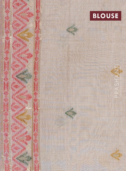 Jamdhani cotton saree beige and maroon with thread woven buttas and jamdhani pallu
