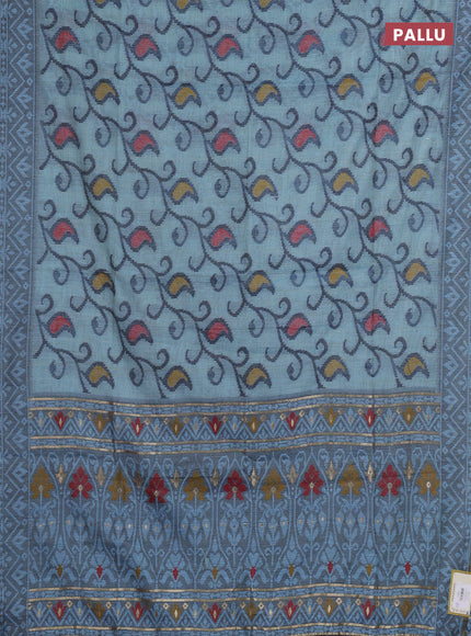 Jamdhani cotton saree pastel blue and navy blue with thread woven buttas and jamdhani pallu