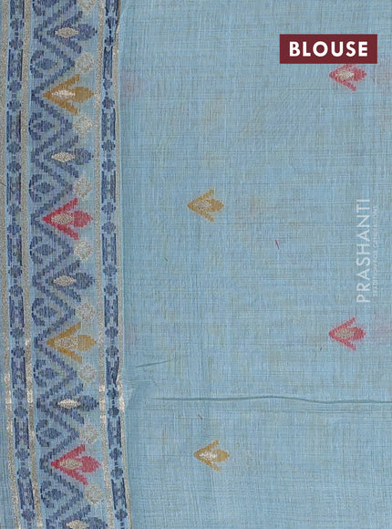 Jamdhani cotton saree pastel blue and navy blue with thread woven buttas and jamdhani pallu
