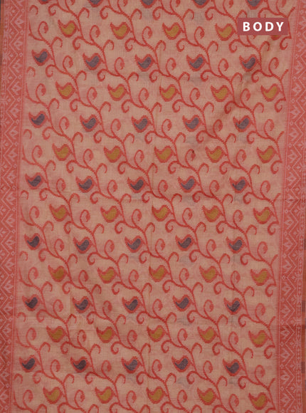 Jamdhani cotton saree peach shade and maroon with thread woven buttas and jamdhani pallu