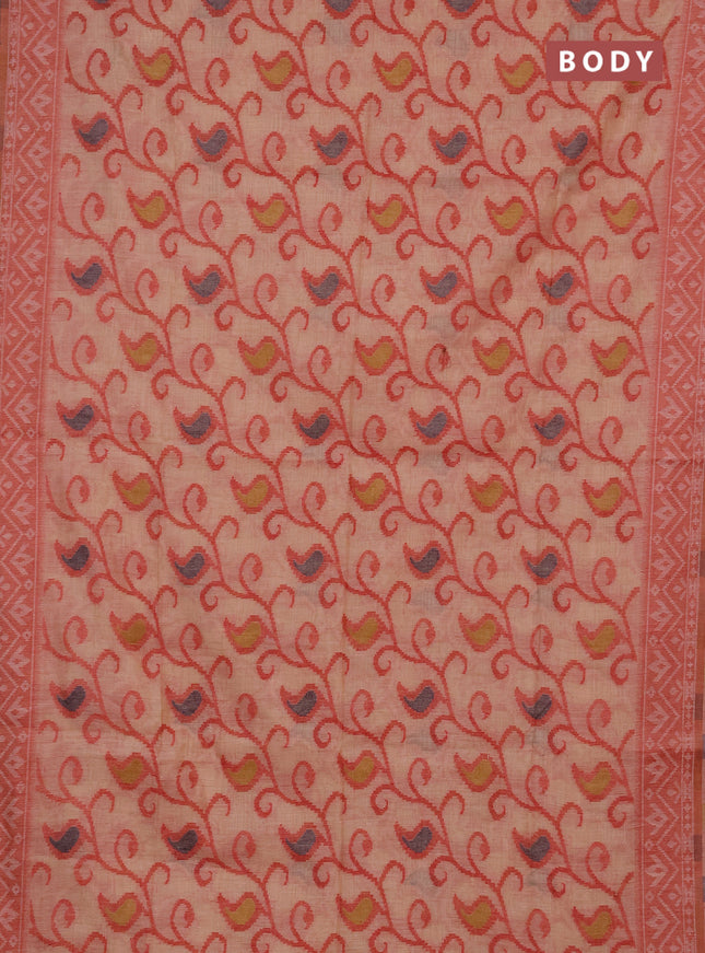 Jamdhani cotton saree peach shade and maroon with thread woven buttas and jamdhani pallu