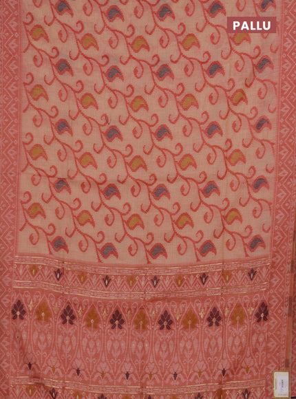 Jamdhani cotton saree peach shade and maroon with thread woven buttas and jamdhani pallu