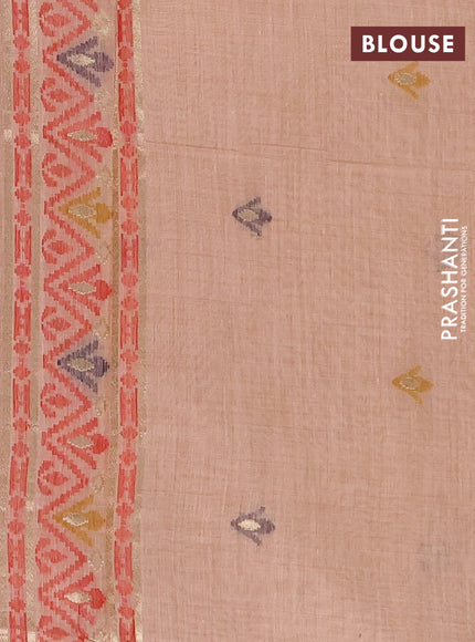 Jamdhani cotton saree peach shade and maroon with thread woven buttas and jamdhani pallu