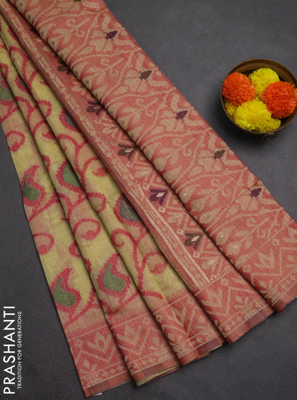 Jamdhani cotton saree pale yellow and red with thread woven buttas and jamdhani pallu