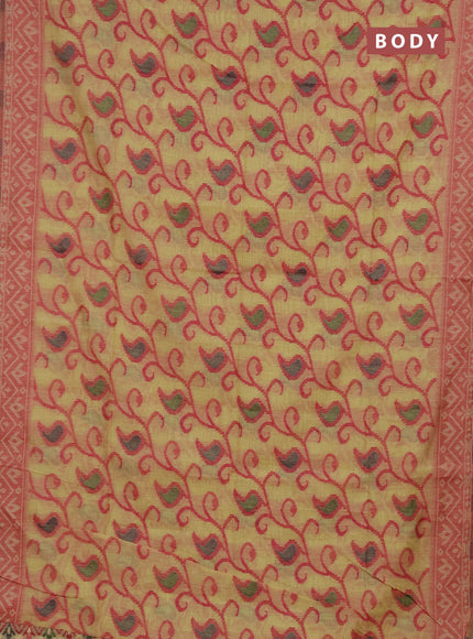 Jamdhani cotton saree pale yellow and red with thread woven buttas and jamdhani pallu