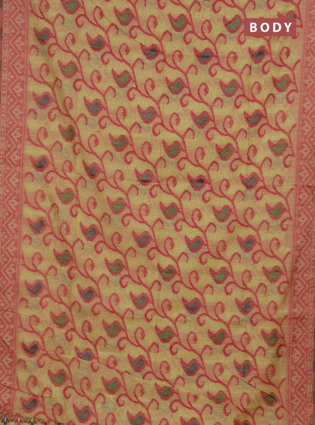 Jamdhani cotton saree pale yellow and red with thread woven buttas and jamdhani pallu