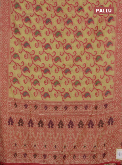 Jamdhani cotton saree pale yellow and red with thread woven buttas and jamdhani pallu
