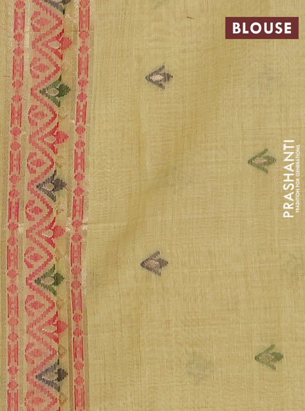 Jamdhani cotton saree pale yellow and red with thread woven buttas and jamdhani pallu