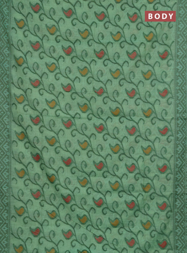 Jamdhani cotton saree light green and green with thread woven buttas and jamdhani pallu