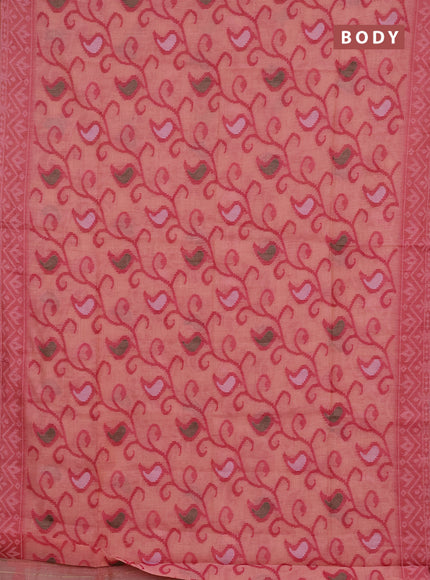 Jamdhani cotton saree peacg orange and pink with thread woven buttas and jamdhani pallu
