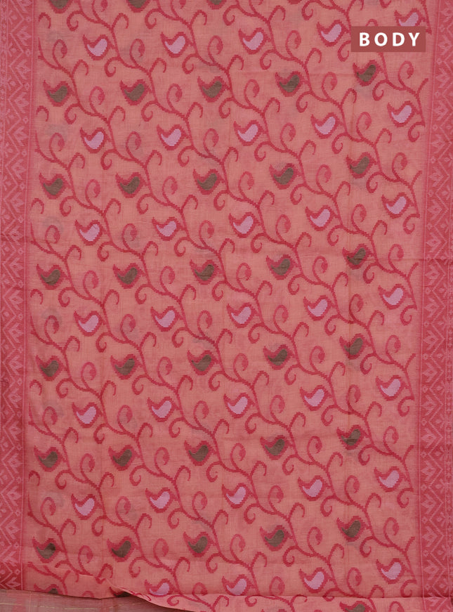 Jamdhani cotton saree peacg orange and pink with thread woven buttas and jamdhani pallu