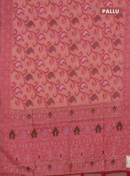 Jamdhani cotton saree peacg orange and pink with thread woven buttas and jamdhani pallu