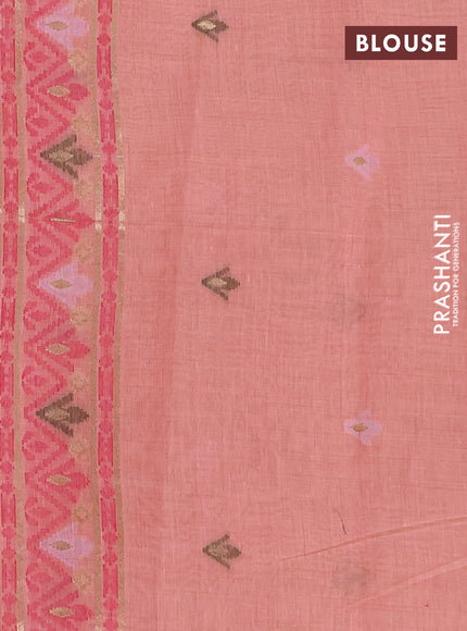 Jamdhani cotton saree peacg orange and pink with thread woven buttas and jamdhani pallu