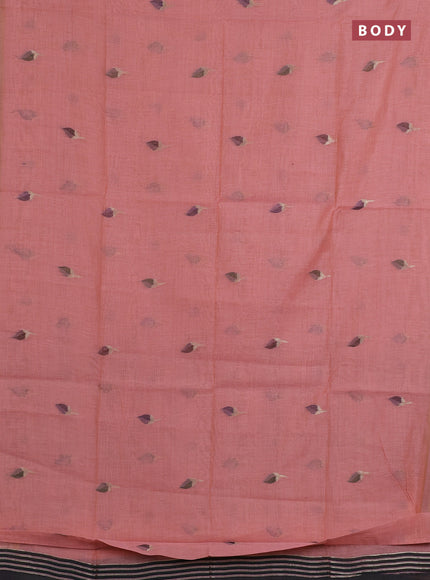 Jamdhani cotton saree peach orange and navy blue with thread woven buttas and jamdhani pallu