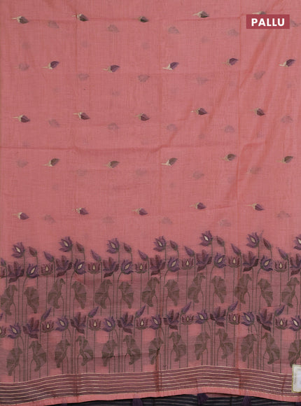 Jamdhani cotton saree peach orange and navy blue with thread woven buttas and jamdhani pallu