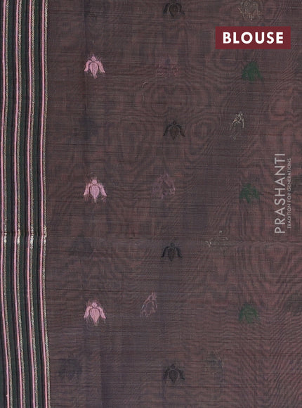 Jamdhani cotton saree peach orange and navy blue with thread woven buttas and jamdhani pallu