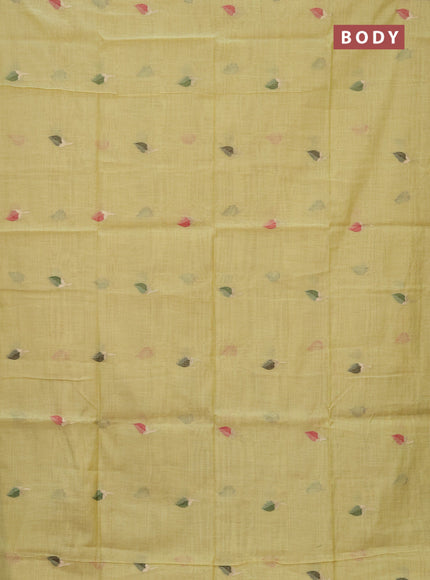 Jamdhani cotton saree lime yellow and pink with thread woven buttas and jamdhani pallu