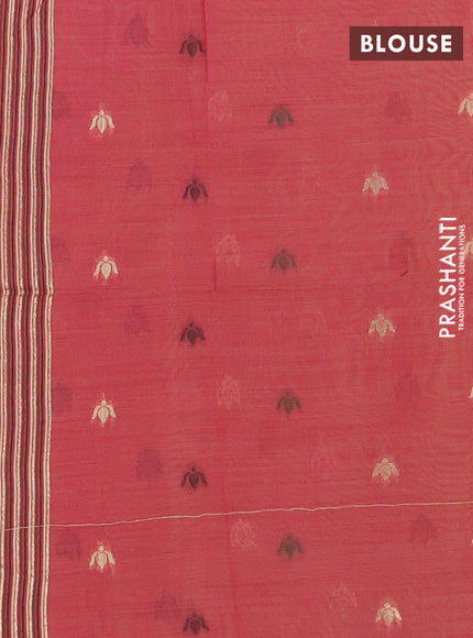 Jamdhani cotton saree lime yellow and pink with thread woven buttas and jamdhani pallu