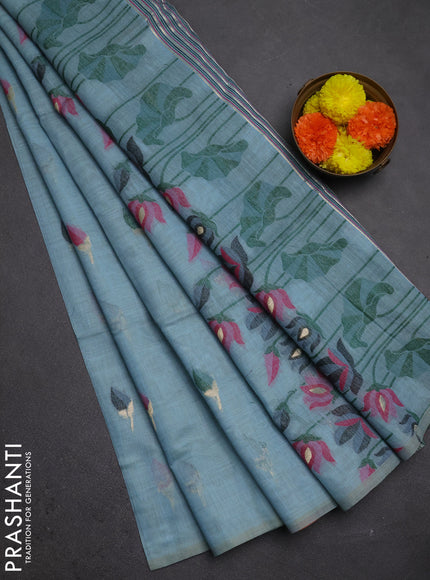 Jamdhani cotton saree teal blue and pink with thread woven buttas and jamdhani pallu