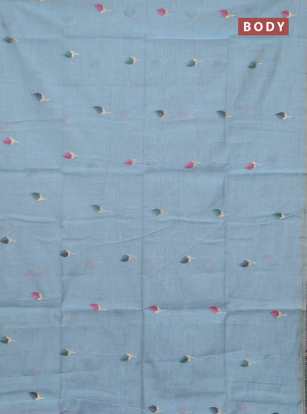 Jamdhani cotton saree teal blue and pink with thread woven buttas and jamdhani pallu
