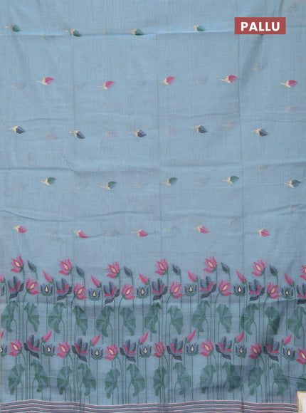 Jamdhani cotton saree teal blue and pink with thread woven buttas and jamdhani pallu