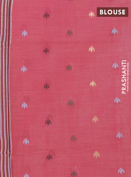 Jamdhani cotton saree teal blue and pink with thread woven buttas and jamdhani pallu