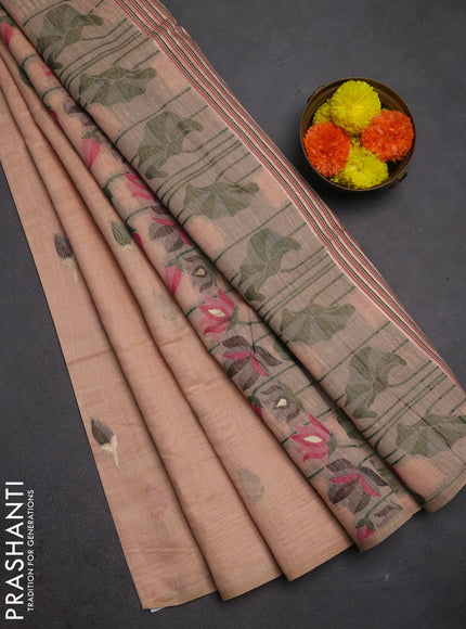 Jamdhani cotton saree peach shade and purple with thread woven buttas and jamdhani pallu