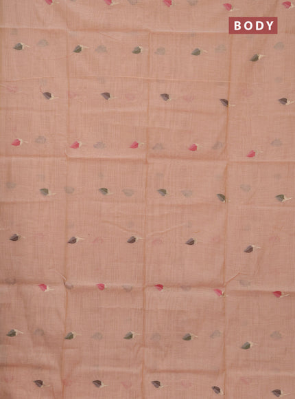 Jamdhani cotton saree peach shade and purple with thread woven buttas and jamdhani pallu
