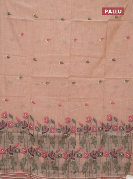 Jamdhani cotton saree peach shade and purple with thread woven buttas and jamdhani pallu