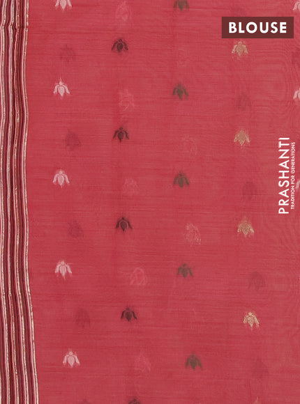 Jamdhani cotton saree peach shade and purple with thread woven buttas and jamdhani pallu