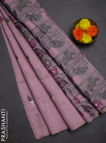 Jamdhani cotton saree lavender and purple with thread woven buttas and jamdhani pallu